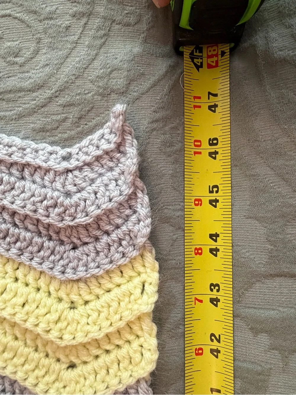 Hand Crocheted Yellow Grey Chevron Ripple Afghan Baby Blanket Throw 40x46